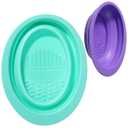 2PCS Brush Cleaning Mat, Foldable Makeup Brush Cleaning Pad, Silicone Makeup Brushes Cleaner Bowl, Portable Make Up Brushes Cleaner Pad, for Powder Puffs, and Sponges