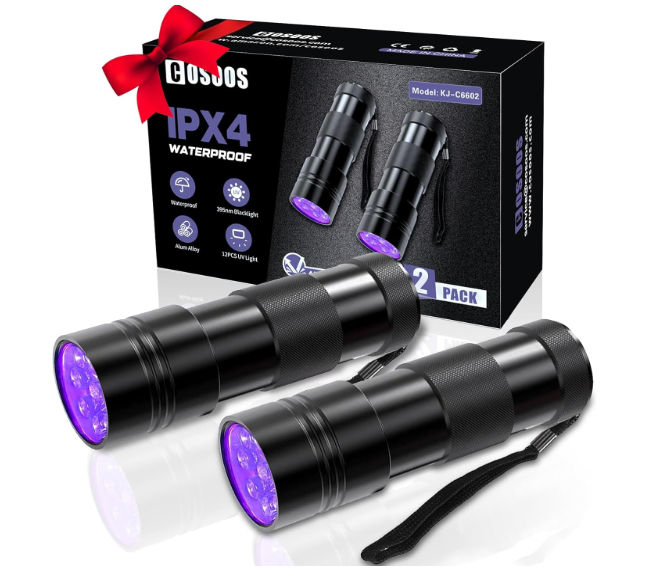 COSOOS 2 Pack UV Flashlight, 12 LED Handheld Blacklight Flashlight 395nm Mini Light Torch Detector for Dog Pet Urine Stains, Bed Bugs and Scorpions. (Batteries not Included)