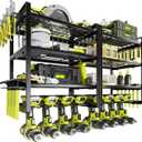 KAFAHOM Power Tool Organizer Wall Mount, 4-Tier Drill Holder for Cordless Tools, 2-Pack Set, Garage Storage Rack with Side Hooks for Hammers & Pliers, Tool Organizer for Workshop/Utility Room