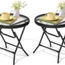 2 Pieces Outdoor Side Table - Small Patio End Table All Weather, Patio Furniture Sets and Outside Furniture for Pool, Balcony, Deck, Porch, Black, Round*2