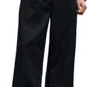 Verdusa Men's Wide Leg Work Dress Pants Button Long Trousers with Pockets (Black, XL)