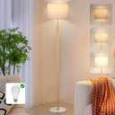 Gold Marble Floor Lamp, Dimmable 63.7" Tall Pole Standing Lamp with White Linen Shade, Modern Floor Lamp for Living Room Bedroom Office, Stepless Dimming, LED Bulb Included