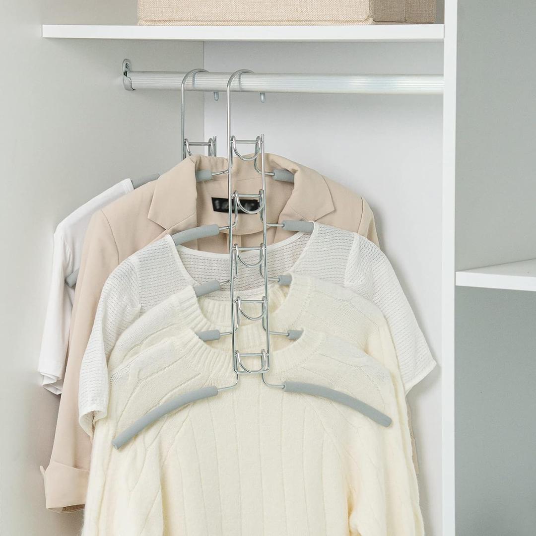 Nature Smile No Shoulder Bump Multiple Sweater Coat Clothes Hangers, Multi Layers Space Saving T Shirt Blouse Rack,( 2 Pack Light Grey Color)