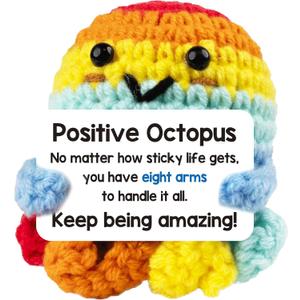 2 x Inspirational Positive Crochet Animals, Kitted Emotional Support for Stress Relief, Cheer Up Decor for Girlfriend, Partner, Daughter, Valentines Day Gift for Women Mental Health (Positive Octopus)