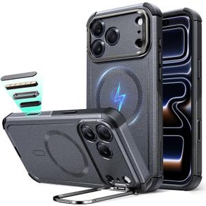 ESR for iPhone 17 Pro Max Phone Case with Stand, 23ft Military-Grade Drop Protection with Camera Control, Shock-Absorbing Rugged Cover, Compatible with MagSafe Accessories, Cyber Series, Grey