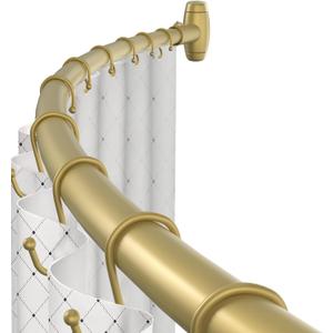 Curved Shower Curtain Rod, TOPROD Round Shower Curtain Rod 48 to 72 Inches Adjustable, Rounded Bowed Stainless Steel Shower Rods for Bathroom, Bathtub, More Shower Space, Gold, Need to Drill