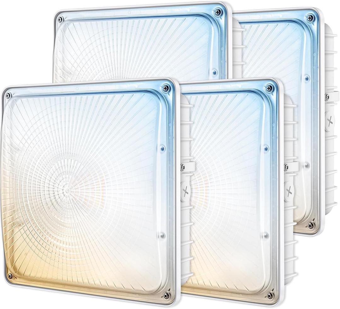 LED Canopy Light 70W 3CCT 3000/4000/5000K, 30/45/60/70W Selectable, IP65 Waterproof, LED Canopy Lights Outdoor, Dim 100-277VAC, Square Gas Station Ceiling Light for Garage Carport, 4Pack, ETL Listed