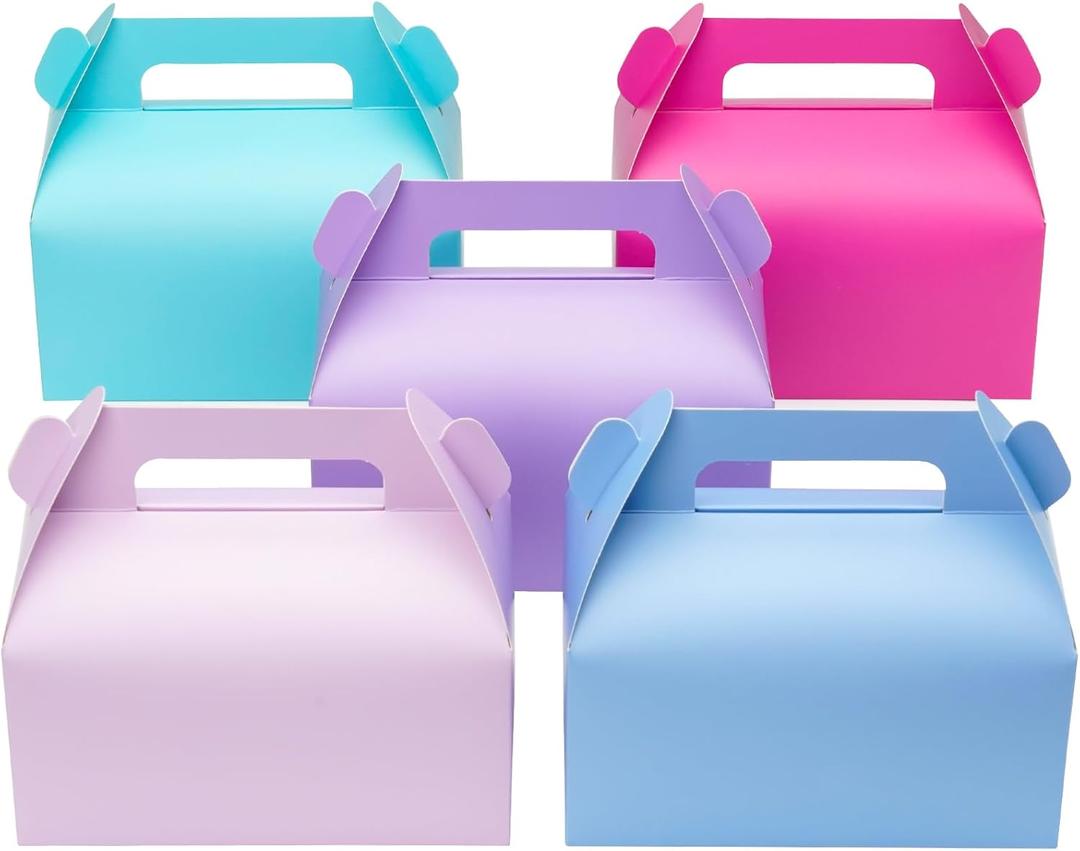 UnicoPak 10 Pack Pastel Party Favor Bag Boxes, Gable Gift Boxes with Handles for Candies Treats Goodies Cookies, Ideal for Theme Birthday Party, Classroom Events, Valentine's Day, 6.5x3.5x3.5 Inches