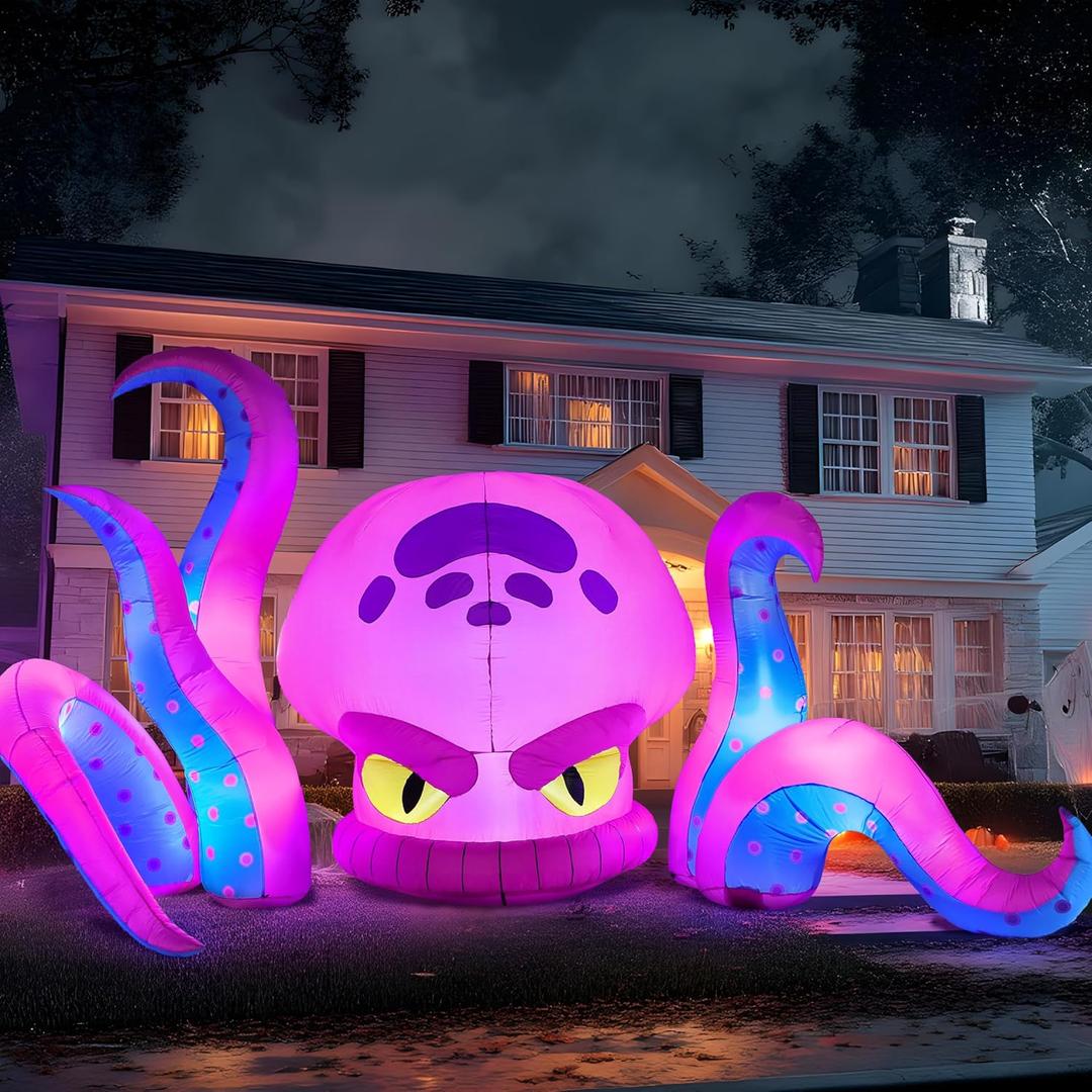 JOYIN 10FT Long Halloween Inflatable Octopus Decoration Octopus with Tentacles Inflatable Decoration Build-in LEDs Giant Blow Ups for Indoor Outdoor Halloween Party Yard Lawn Garden Decor