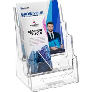 MaxGear Brochure Holder 3 Tier 8.5x11 inch with Removable Divider for 4x9 inch Acrylic Literature Display Stand Clear Plastic Flyer Holder Wall Mount or Countertop Use for Pamphlets, Booklets, 1 Pack