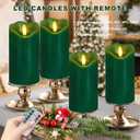 VEEKI Flameless Candles Light, Set of 2 6"x3" Flickering Christmas Flameless Candles with Remote & Timer, Dimmable Real Wax Pillar Candles Battery Operated, Green Candles for Home Xmas Decor (Green)