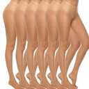 MANZI 6 Pairs Women's 20D Sheer Silky Pantyhose Run Resistant Nylon Tights High Waist Stockings with Control Top, M, Natural Nude