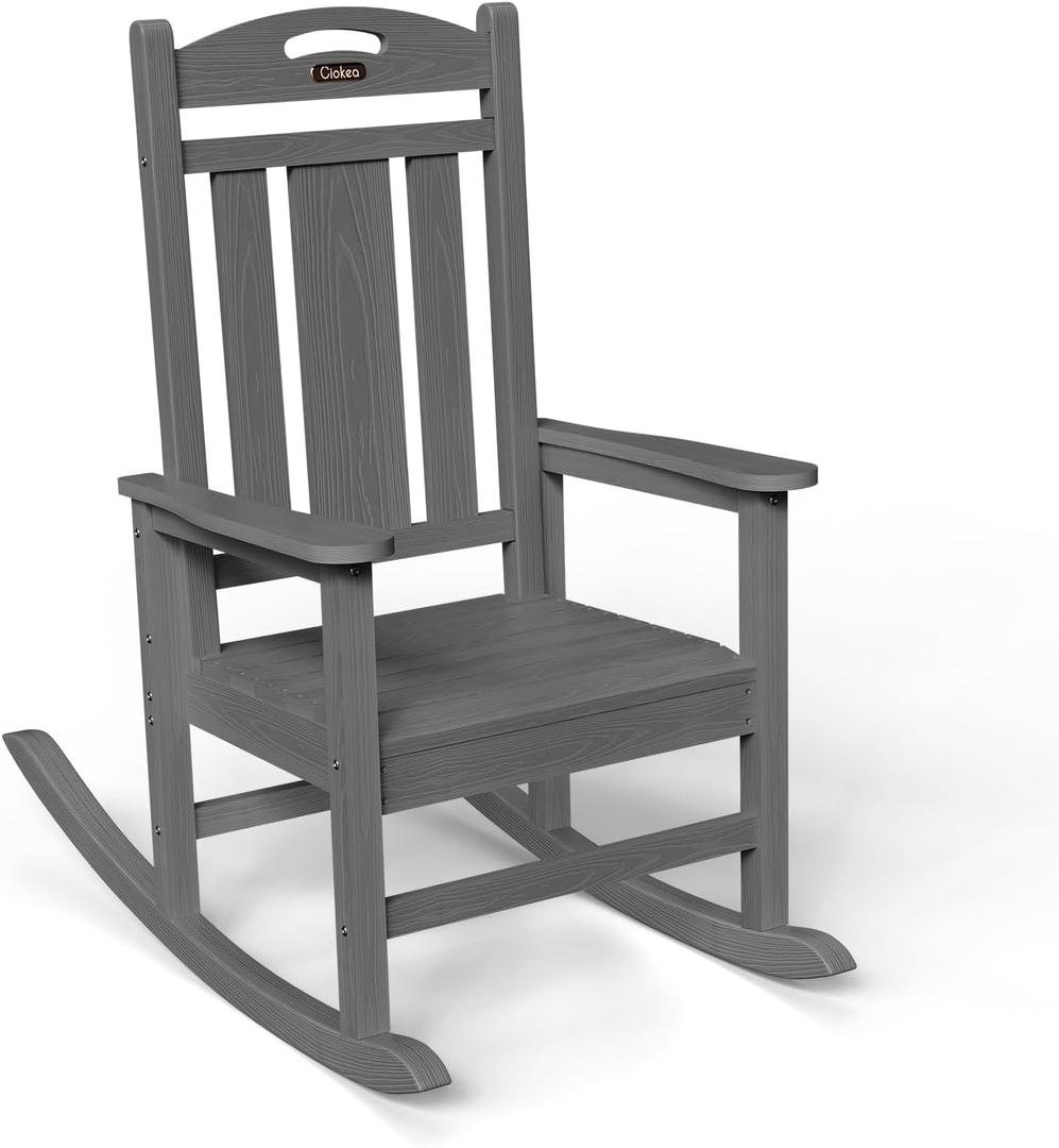 Ciokea Outdoor Rocking Chair, Gray HDPE Rocking Chairs for Outside, All-Weather Comfortable Patio Rockers for Front Porch Deck Balcony (Grey)