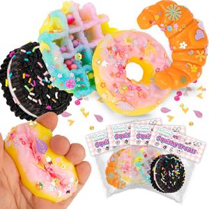 ArtCreativity Squishy Treats Fidget Toys for Kids and Adults - 4 Pack - Super Soft Squishy Dessert Include Sandwich Cookie, Donut, Croissant, and Waffle - Squeeze Toys for Stress Relief and Anxiety