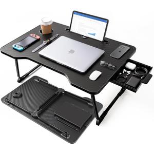 Lap Desk for Adults - Portable Foldable Bed Desk Tray Table Laptop Stand with Storage Drawer/Cup Holder,for Working Reading Writing Eating,Watching Movies for Bed Sofa Couch Floor