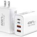 USB C Wall Fast Charger Block, 40W 4-Port Type C Charger Fast Charging Blocks PD Power Charger Adapter+QC 3.0 USB Multiport Charger Brick for iPhone 17/16/15/14/13/12 Pro Max, iPad, Galaxy S25-2Pack (White)