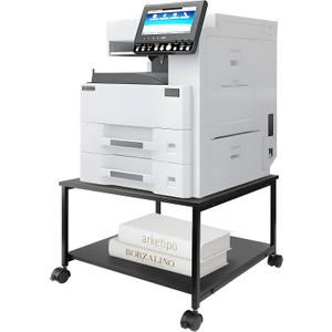 EMERIT 2-Tier Under Desk Printer Stand w/Storage - 19.5x19.5x12.8''Heavy Duty Rolling Cart, Mobile Printer Table with Lockable Wheels for Home Office Organization - Industrial Style