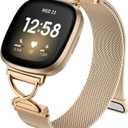 JKD X-Shape Metal Band Compatible with Fitbit Versa 4/Sense 2/Versa 3/Sense Bands Women Men, Stainless Steel Soft Mesh Loop Strap Replacement for Fitbit Sense 2/Versa 3/Sense/Versa 4 Smartwatch