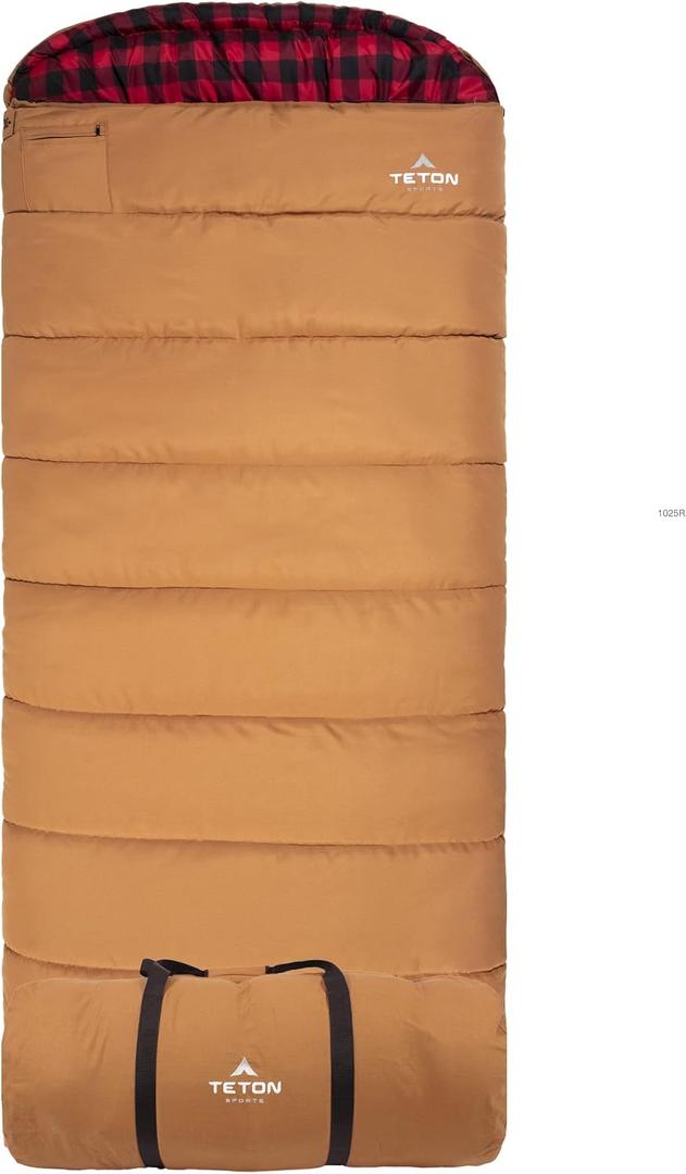 TETON Sports Deer Hunter Sleeping Bag, Warm and Comfortable Camping Sleeping Bag, Teton Tough Canvas Shell for Camping, Hunting, and Cold Weather, 90" X 39" - Right Zip