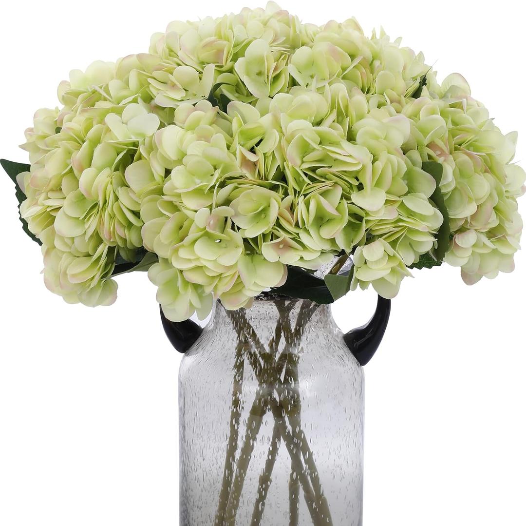 Kimura's Cabin 6pcs Green Silk Hydrangea Artificial Flowers Fake Hydrangeas with Stems Faux Hydrangea Bouquets for Wedding Arrangements Home Party Table Decoration (Lime Green)