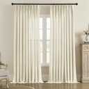 MASWOND Natural Pinch Pleated Semi Sheer Curtains 52W x 90L Inches, Linen Light Filtering Window Curtains for Living Room Bedroom, Pinch Pleat Drapes Easy Hanging Via Hooks (Natural, 1 Panel)