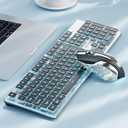 SEUNKWANG EWEADN V3 Wireless Keyboard and Mouse with Blue Backlit, Metal Panel, Bluetooth/2.4G Rechargeable Computer Keyboard and Mouse Combo Silent Lighted Full Size Cordless Keyboards-Black