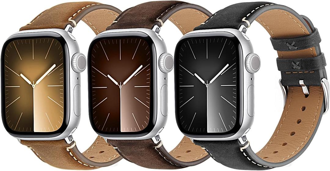 Wristitani 3 Pack Leather Bands Compatible With Apple Watch Bands 44mm 45mm 46mm 49mm 40mm 41mm 42mm for Men,Genuine Leather Replacement Straps for iWatch Ultra3/2/1 SE3/2/1 Series 11/10/9/8/7/6/5/4