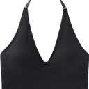 INIBUD Halter Bra for Women Longline Sports Bra Wireless Seamless Padded Backless Bralette with Adjustable Strap(L) Black