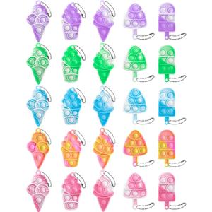 25Pcs Mini Ice Cream Pop Keychain Fidget Toys, Ice Cream Party Favors Supplies, Silicone Mini Pop Toys Birthday for Kids Anxiety Stress Reliever for Adults