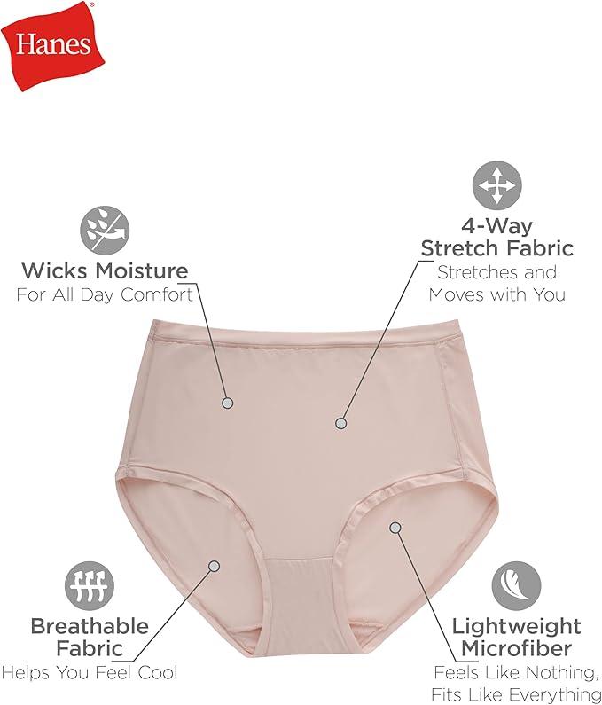 Hanes Women's Microfiber Stretch Underwear Pack, Comfort Flex Fit Brief Bikini or Thong Panties, 6-Pack, XL