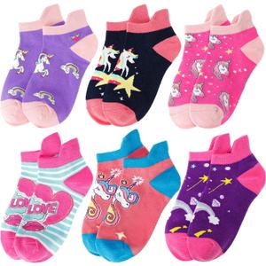 Anlisim Kids Girls Toddler Unicorn Ankle No Show Socks Fashion Novelty Cotton Silly Socks 6 Pairs (5-8 Years)