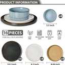 LIANYU Dinnerware Stoneware Sets with Pasta Bowls, 16 Piece Plates and Bowls Set for 4, Ribbed Dishes Set for Home, Microwave and Dishwasher Safe, Four-color