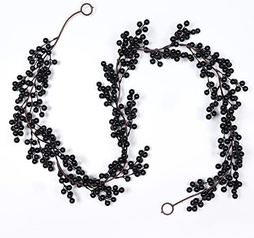 RECUTMS Artificial Berry Garland 6.4FT, Black Christmas Garland with Berries for Tree, Mantel, Table, Fireplace, Indoor Christmas Decorations & Holiday Home Decor(Black Fruit)