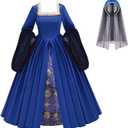 Tudor Period Anne Boleyn Costume Dress Women Renaissance Tudor Princess Queen Elizabethan Costume Ball Gown (Small, Blue)
