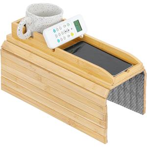1 Pc Couch Cup Holder Tray, 4.7X12.6Inch Couch Armrest Table 2 in 1 Anti-Slip Sofa Armchair Caddy Table Couchs Arm Tray with Detachable Cup Holder Foldable Sofas Trays for Drinks Cellphone Snacks