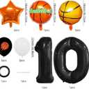 11Pcs Basketball Themed 10th Birthday Party Balloons, Black Number Balloon 10,Basketball Balloons Happy 10th Birthday,10th Birthday Basketball Theme Party Supplies Foil Mylar Balloons Latex Balloonor