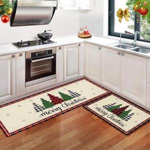 Anibedding Christmas Anti Fatigue Kitchen Rugs Comfort Stand Waterproof Kitchen Mats Set of 2 for Festival Home Decor