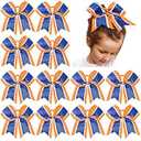 12 PCS 8" Large Glitter Cheer Bows Blue Orange Girl Hair Bows Sparkly Cheerleading Softball Team Bow Hair Accessories for cheerleaders football Competition Sports