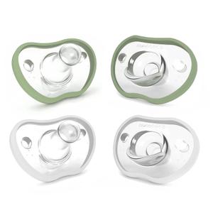 Nanobebe Baby Pacifiers 0-3 Month - Orthodontic, Curves Comfortably with Face Contour, Award Winning for Breastfeeding Babies, 100% Silicone, Baby Registry Gift 4pk, Sage/White