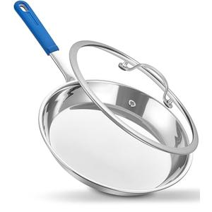 LOLIKITCH 10 In Stainless Steel Skillet - Professional Induction Fry Pan, Oven Safe 600°F, Tri-Ply Stainless Steel Clad, Dishwasher Safe, Detachable Handle, PFOA Free, Commercial Restaurant Grade