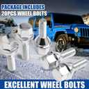 M12x1.25 ONE-Piece Design Conical Seat Wheel Lug Bolts 20pcs ET Chrome Studs Set Shank Length 28mm, 19mm Hex Compatible with 2015-2022 Je/ep Renegade, 2018-2022 Compass, 2014-2022 Cherokee