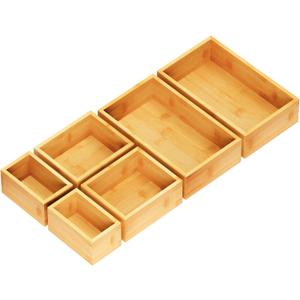 SpaceAid 6 Pcs Bamboo Drawer Organizer Storage Box Set, MultiUse Drawer Organizer Bin for Kitchen, Bathroom, Office Desk and Makeup (6 Boxes)