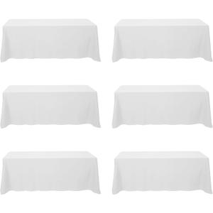 BRILLMAX 6 Pack White Tablecloths 90 x 156 Inch for 8ft Rectangle Tables - 150 GSM Polyester Fabric, Floor Length Drop, Water, Stain & Wrinkle Resistant Cloth Cover for Wedding Reception Banquet