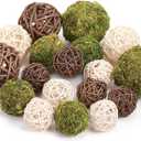 Jetec 18 Pcs Decorative Balls for Centerpiece Bowls Green Moss Balls Wicker Rattan Cord Decorative Bowl Fillers for Garden Vase Home Party Table Spring Easter Farmhouse Rustic Decor(Regular Size) (Regular Size)