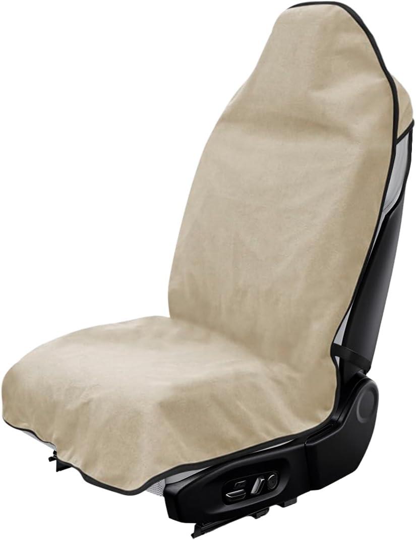 Car Towel Seat Cover, Waterproof Non-Slip Front Seat Protector for Post Gym Workout Beach Hiking, Sweatproof Washable Bucket Seat Protective Cover for Car SUV Truck Sedan (Beige)
