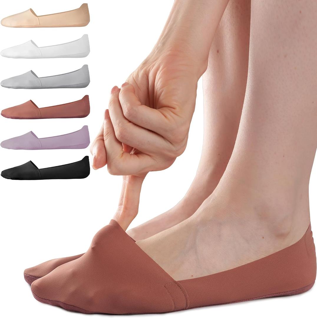Sofier No Show Socks Womens, Non Slip Low Cut 6 Pairs Thin Silky Dress Footies Liner Invisible Socks Flats Loafers Sneakers (9-12)