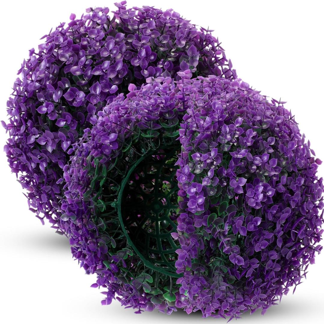 Hotop 2 Pcs 12 Inch Artificial Plant Topiary Ball 4 Layers Garden Spheres Boxwood Balls Artificial Topiaries Spheres Decorative Plants for Backyard, Balcony, Garden, Indoor Outdoor Decor(Purple)