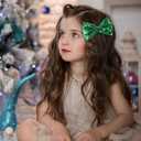 2 x 4" Glitter Sparkly Christmas Green Sequin Hair Bows Clips for Toddler Girls St Patrick's Day Easter Mardi Gras Birthday Wedding Holiday Party Dress Outfit Decor Accessory Gift