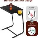 Adjustable TV Tray Black Dinner - Folding Trays for Eating On Couch Wooden Tables Mate Stand Foldable Desk with Cup Holder Portable