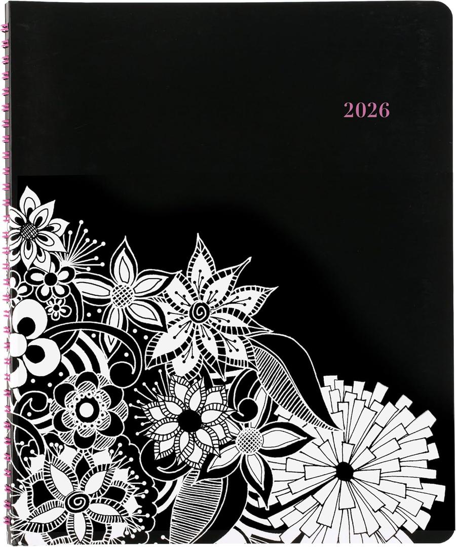 Cambridge 2026 Appointment Book Planner, Weekly & Monthly, 8-1/2" x 11", Large, Hourly, FloraDoodle, White and Black (589-905-26)